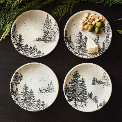 Pottery Barn - Rustic Forest Stoneware Appetizer Plates - Set of 4