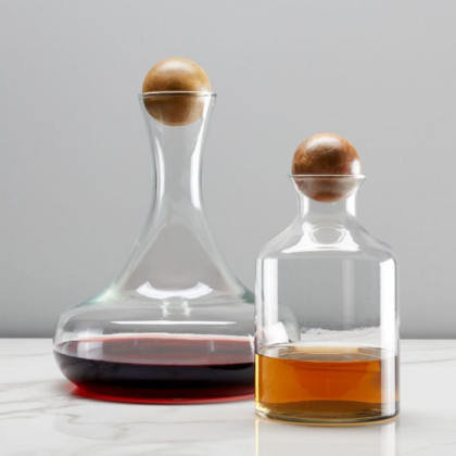 West Elm's Whiskey and Wine Glass Decanters with Wood Stopper